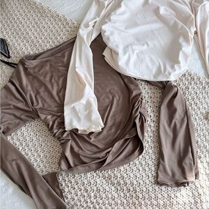 Brown and Cream Long Sleeve Tops